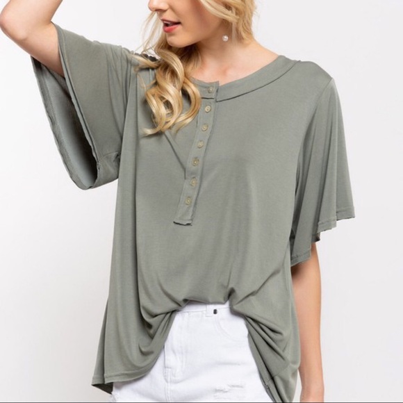 CLEARANCE-NO OFFERS‼️Softest Henley Ever-Sage - Picture 2 of 5